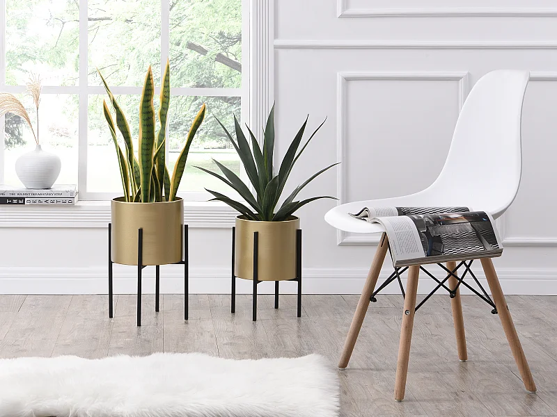 Lot de 2 cache-pots sur pied en métal - D. 25 x H. 39 et D. 23 x H. 35.5 - Doré et noir  - EDMEE