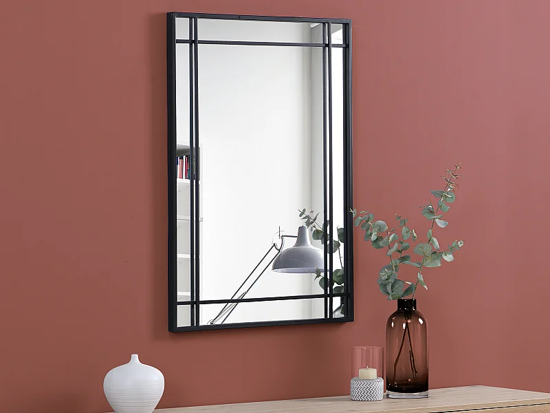 Miroir industriel en métal - L.60 x H.86,5 cm - Noir - HISAE