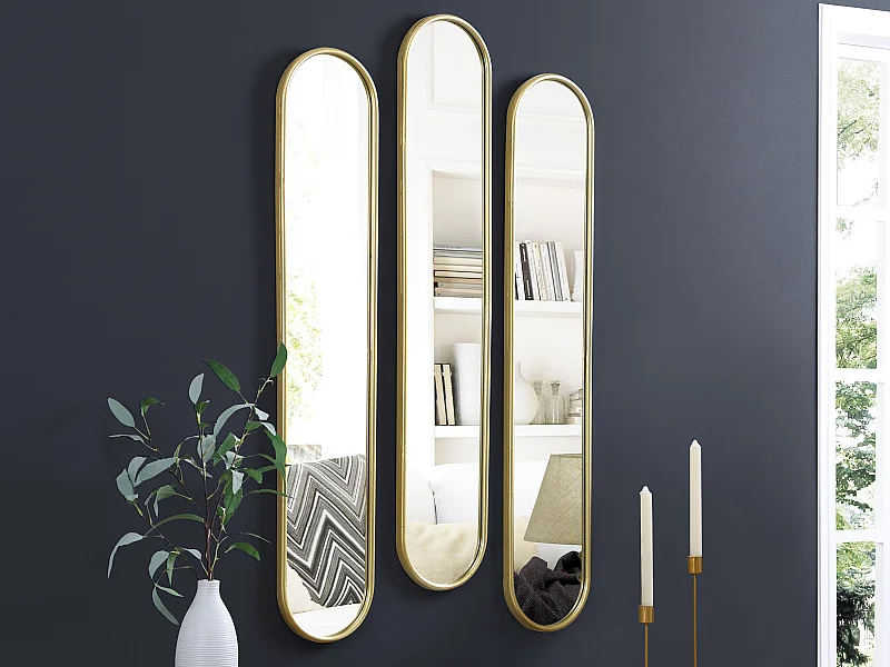 Lot de 3 miroirs ovales en métal - L.23 x H.120 cm - Doré - JAYLEN