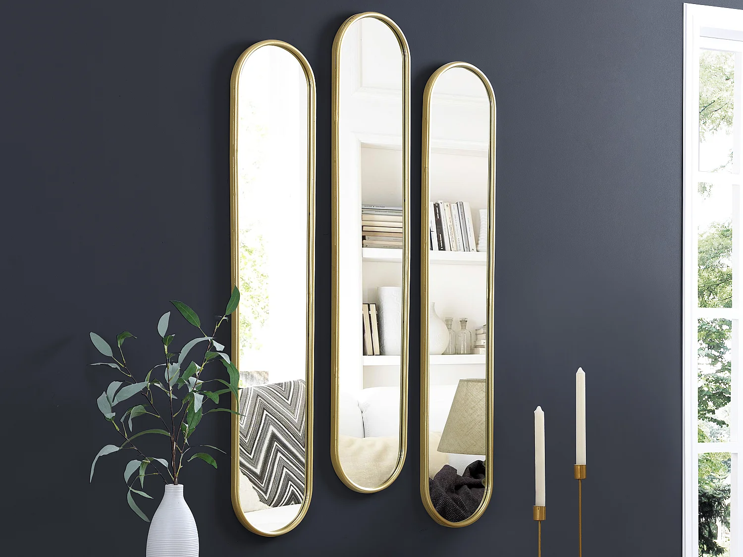 Lot de 3 miroirs ovales en métal - L.23 x H.120 cm - Doré - JAYLEN