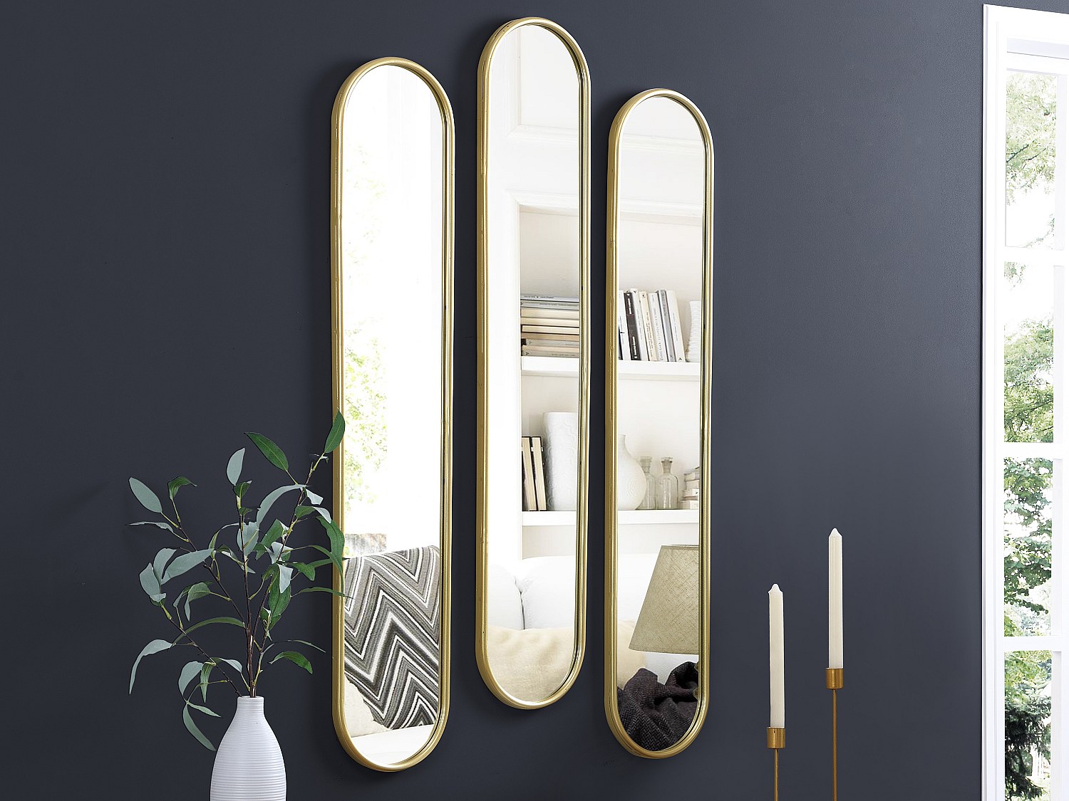 3er-Set Spiegel oval - 25 x 120 cm - Metall - Goldfarben - JAYLEN günstig online kaufen