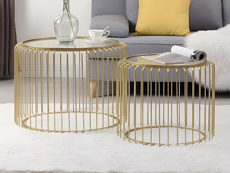 Couchtisch 2er-Set - Metall & Glas - Goldfarben - FERIDA