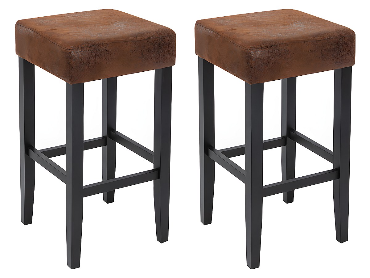 Juego 2 taburetes bar - Tela con efecto piel envejecida y patas madera