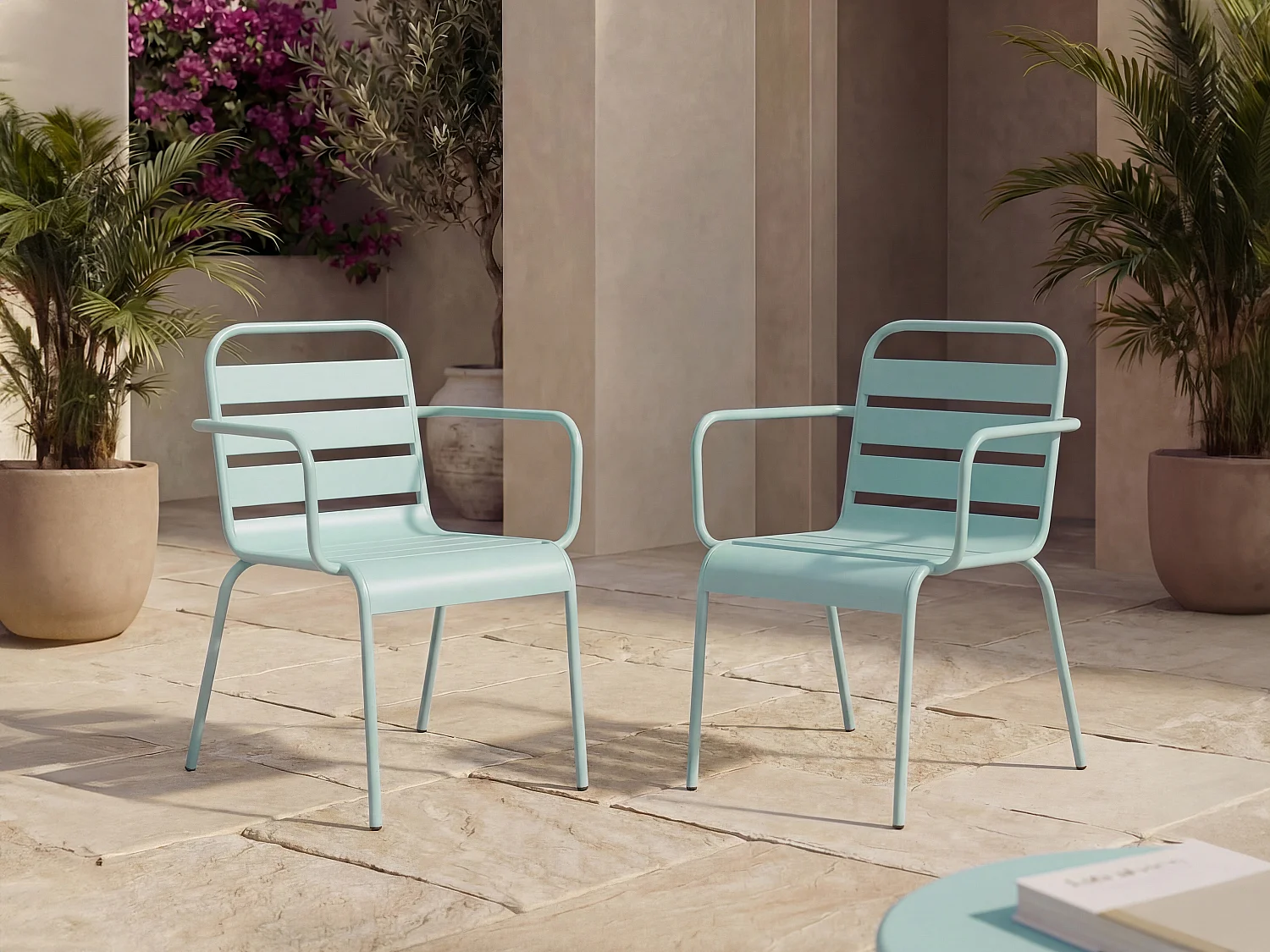 Gartensessel stapelbar 2er-Set - Metall - Mandelgrün - MIRMANDE von MYLIA