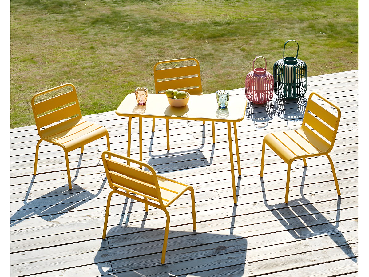 Garten Essgruppe für Kinder POPAYAN - Metall: Tisch & 4 stapelbare