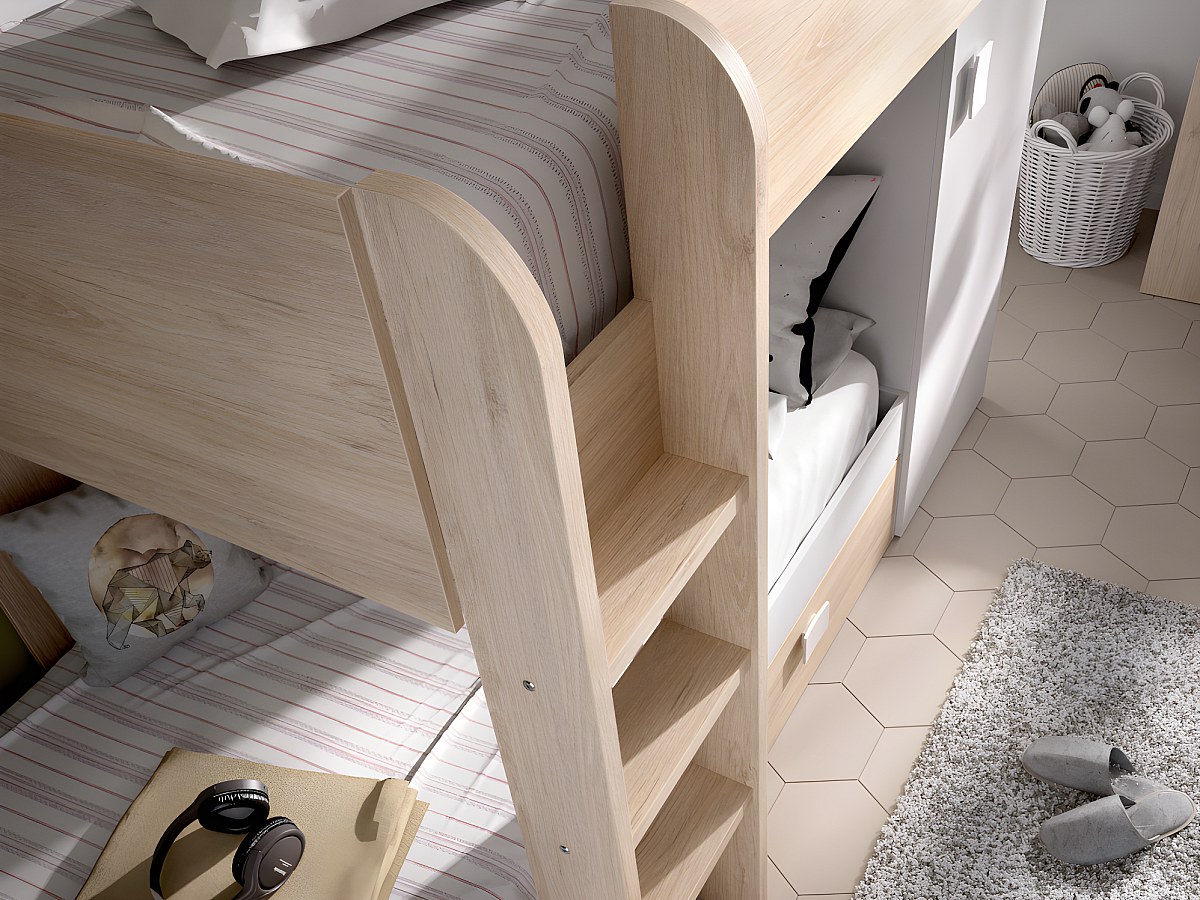 Etagenbett mit Stauraum RICARDO - 2 x 90 x 190 cm - Modulierbar - Eiche