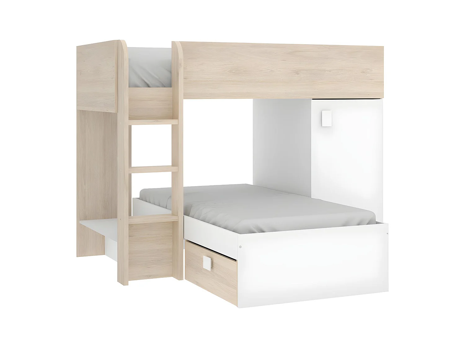 Eck-Hochbett modulierbar - 2 x 90 x 190 cm - mit Stauraum - Holzfarben & Weiß - RICARDO