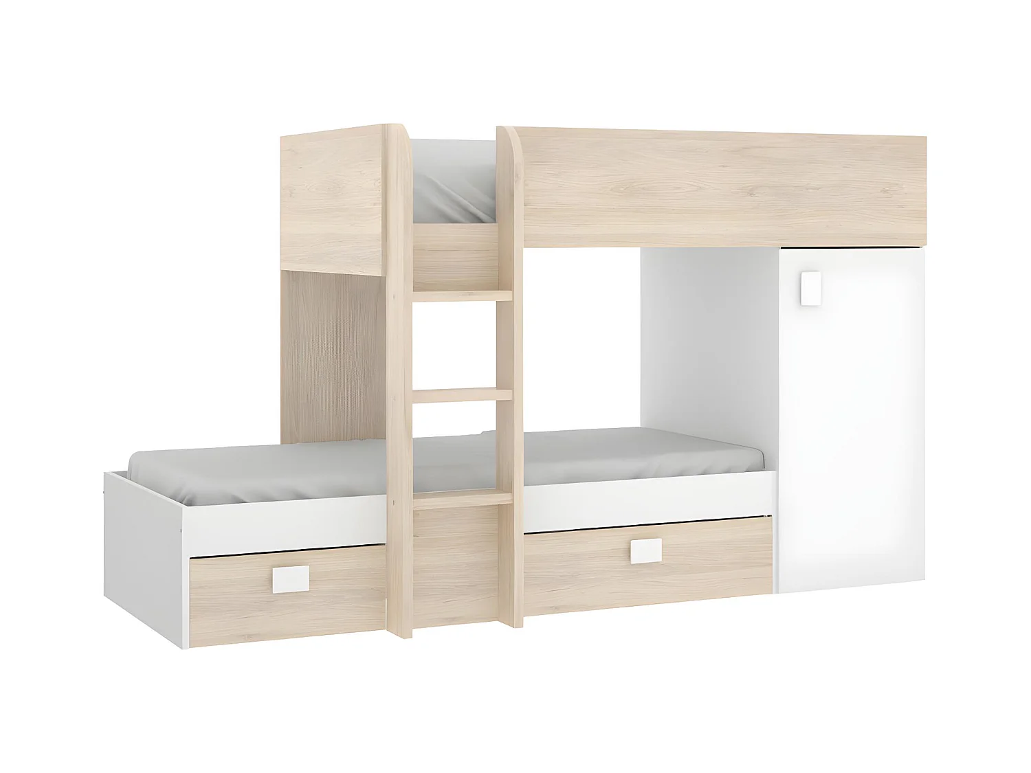 Eck-Hochbett modulierbar - 2 x 90 x 190 cm - mit Stauraum - Holzfarben & Weiß - RICARDO