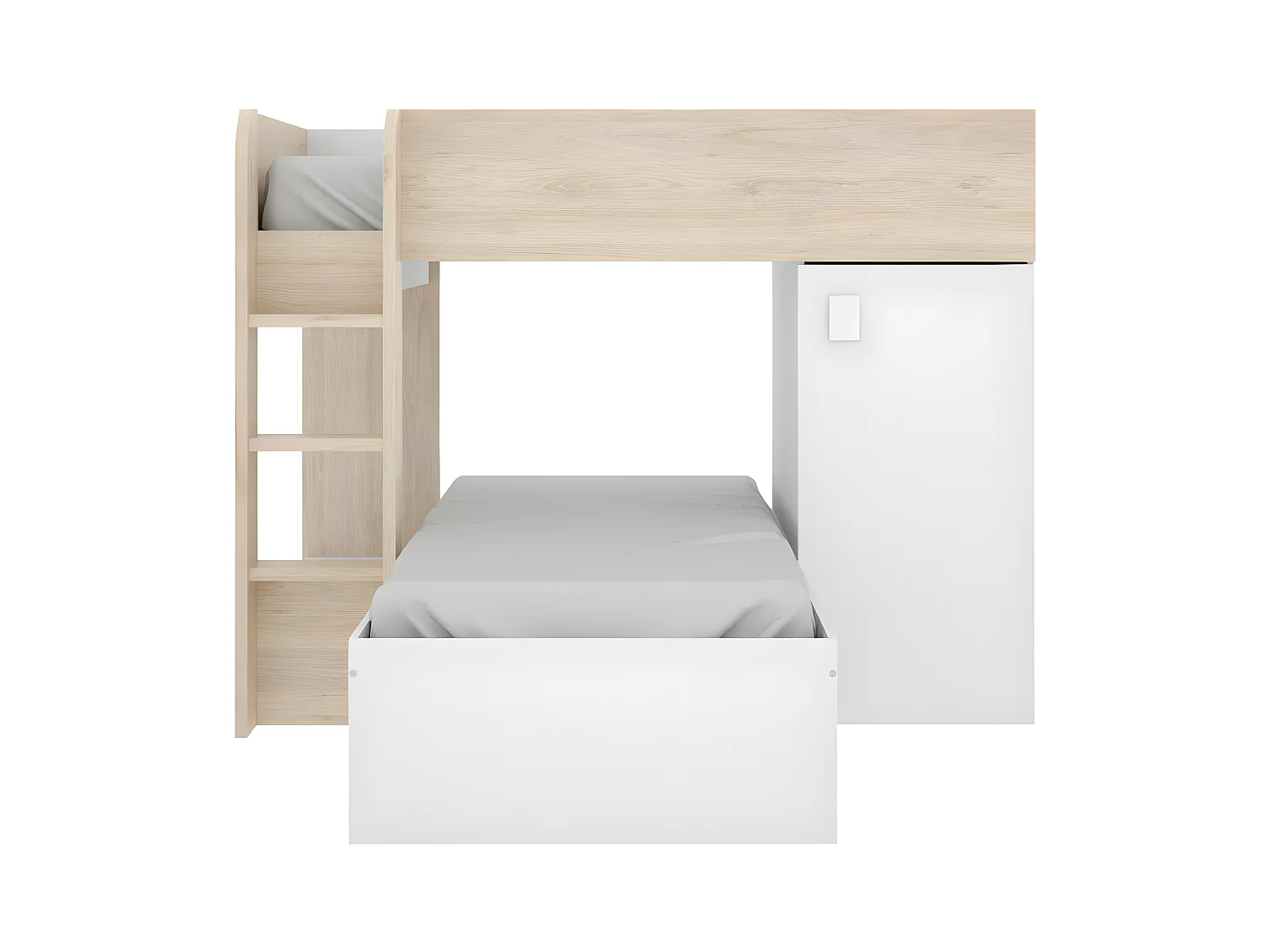 Eck-Hochbett modulierbar - 2 x 90 x 190 cm - mit Stauraum - Holzfarben & Weiß - RICARDO