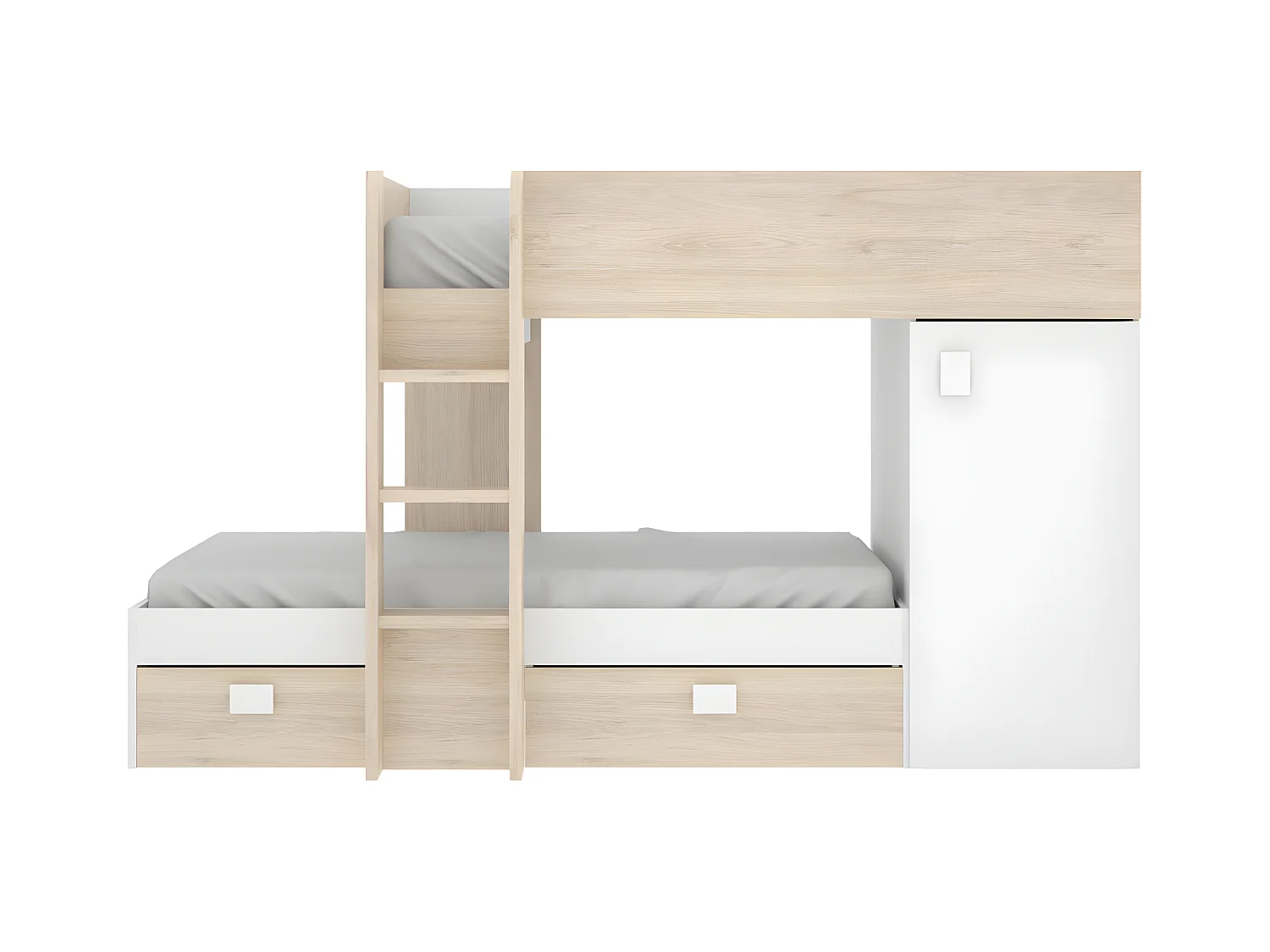 Eck-Hochbett modulierbar - 2 x 90 x 190 cm - mit Stauraum - Holzfarben & Weiß - RICARDO