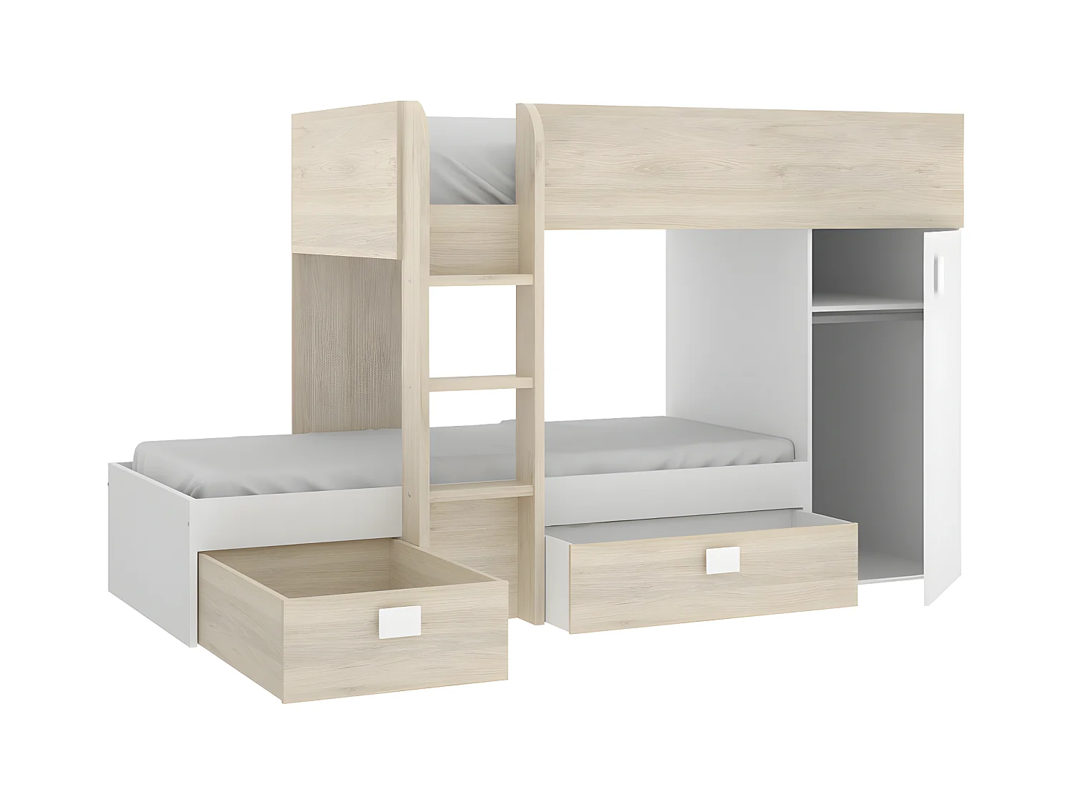 Eck-Hochbett modulierbar - 2 x 90 x 190 cm - mit Stauraum - Holzfarben & Weiß - RICARDO