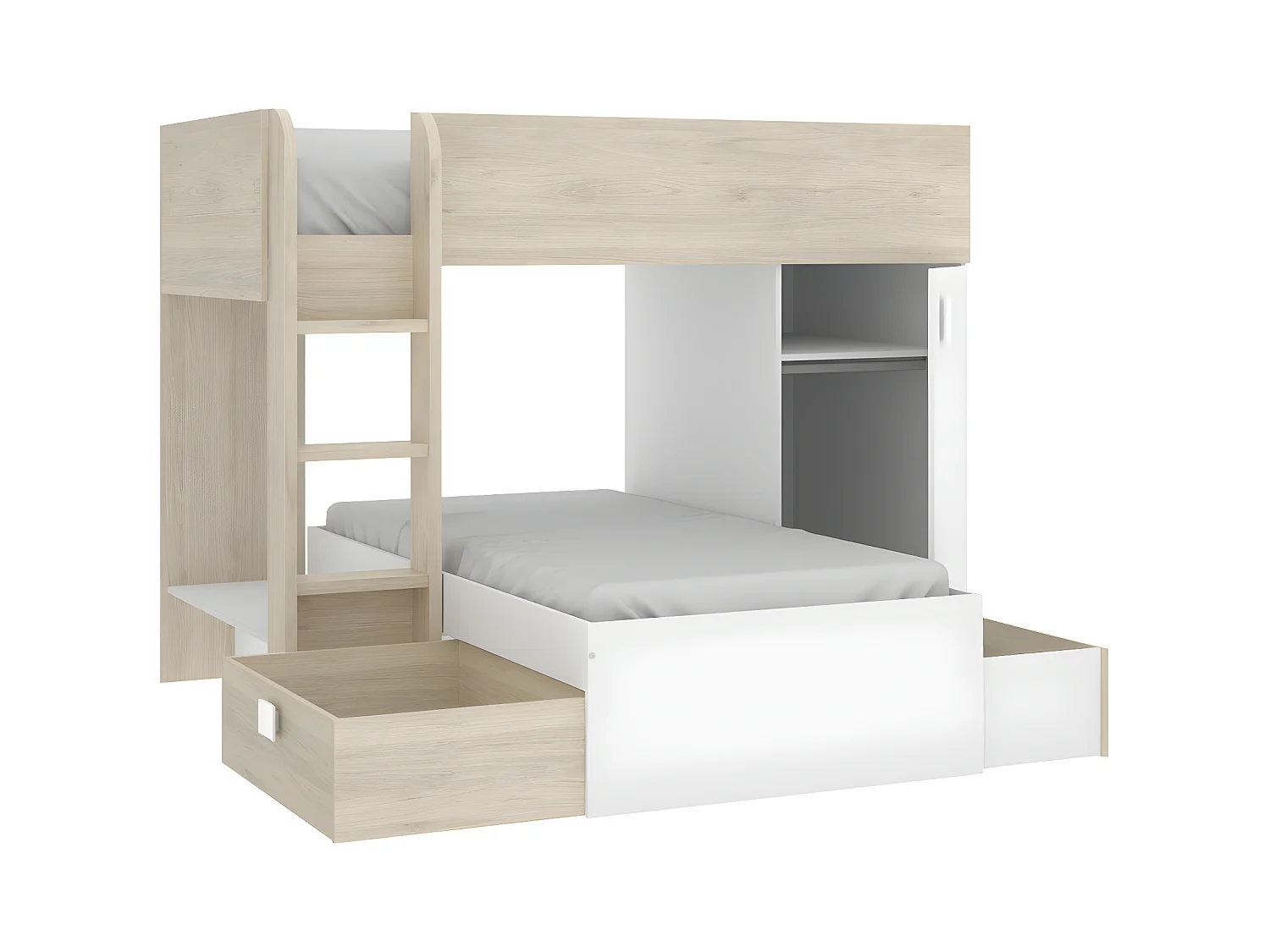 Eck-Hochbett modulierbar - 2 x 90 x 190 cm - mit Stauraum - Holzfarben & Weiß - RICARDO