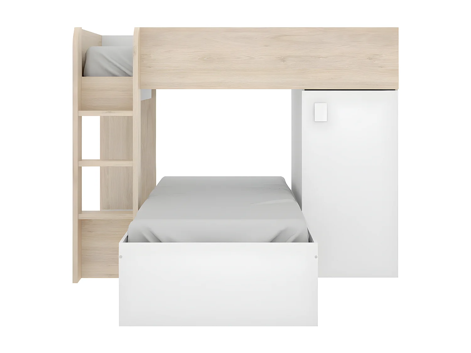 Lits superposés d'angle réversibles RICARDO - 2 x 90 x 190 cm - Rangements intégrés - Chêne et blanc