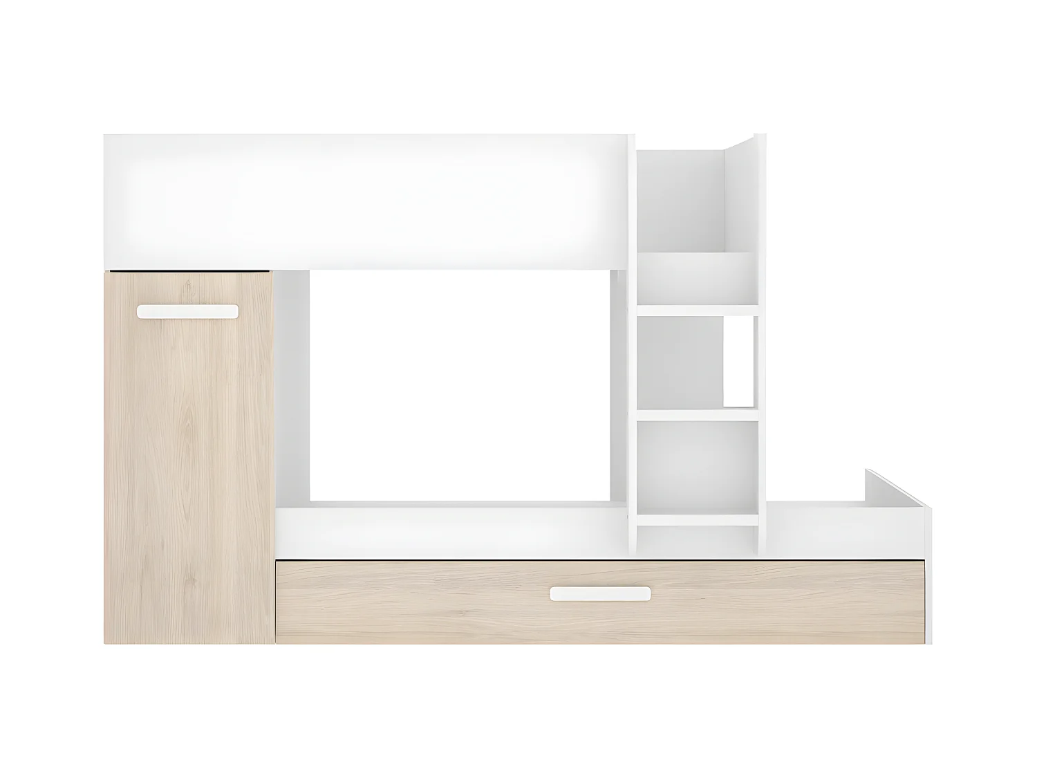 Litera con cama nido y compartimentos 3 x 90 x 190 cm - Blanco y natural - ANTHONY