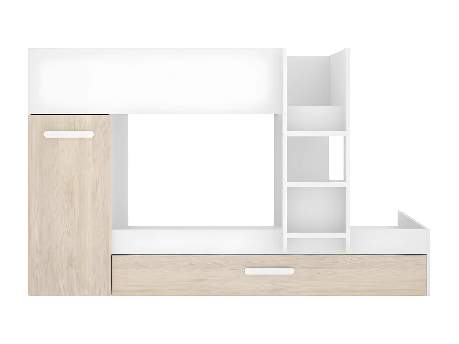 Beliche com gaveta cama dupla e com espaços de arrumação 3x90x190 cm cor branco e natural - ANTHONY