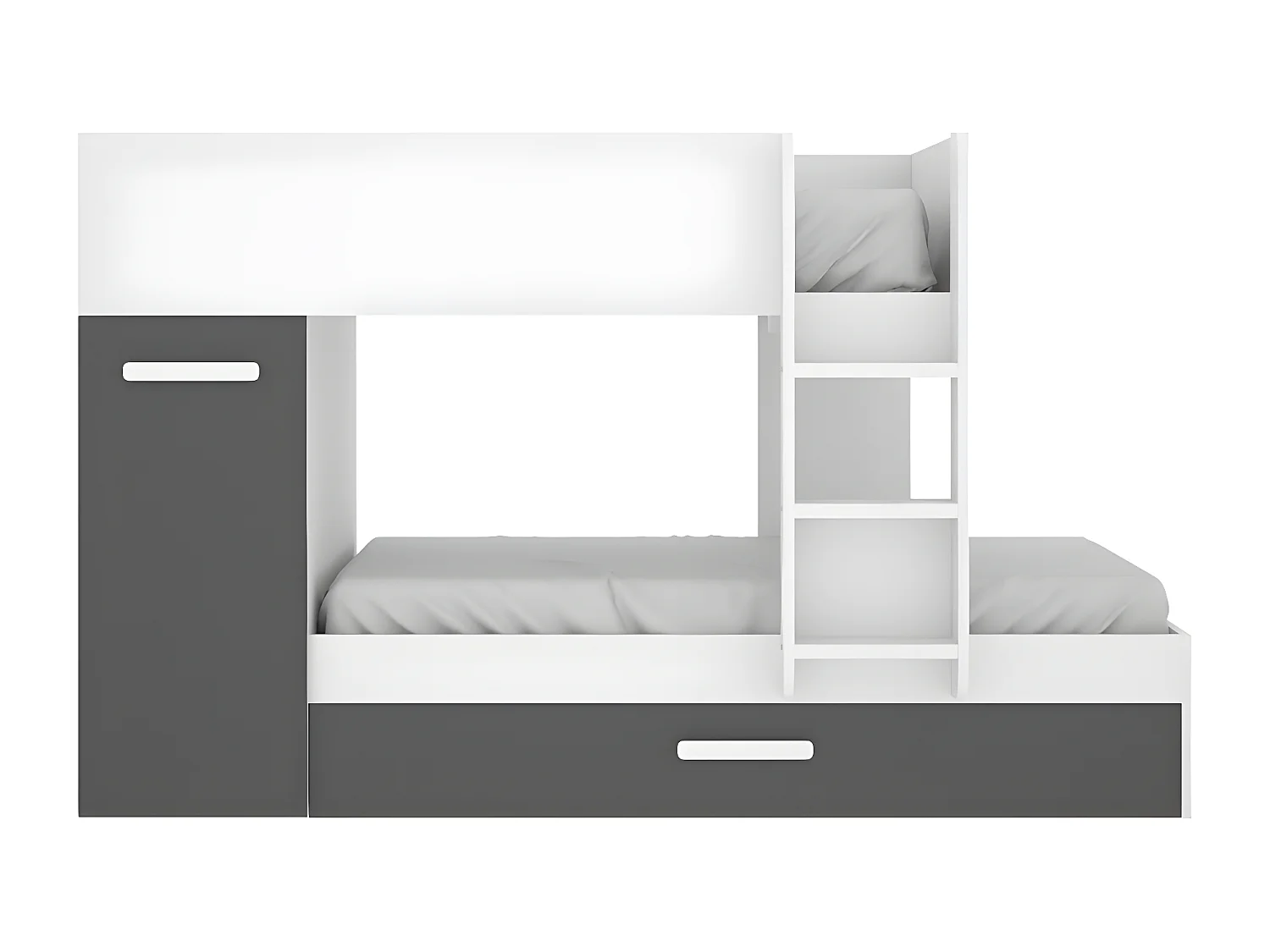 Stapelbed met slaaplade en opbergruimtes 3 x 90 x 190 cm - Antraciet en naturel - ANTHONY