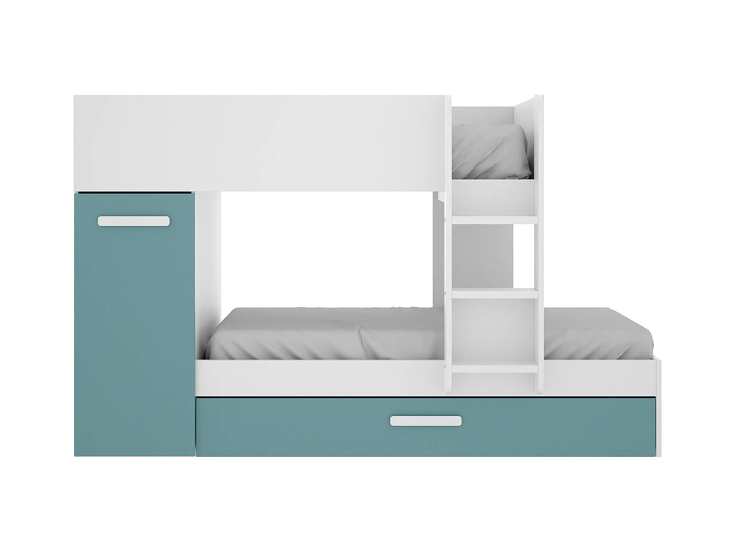 Letto a castello con cassetto letto a scomparsa e contenitori 3 x 90 x 190 cm Bianco, Naturale e Blu - ANTHONY