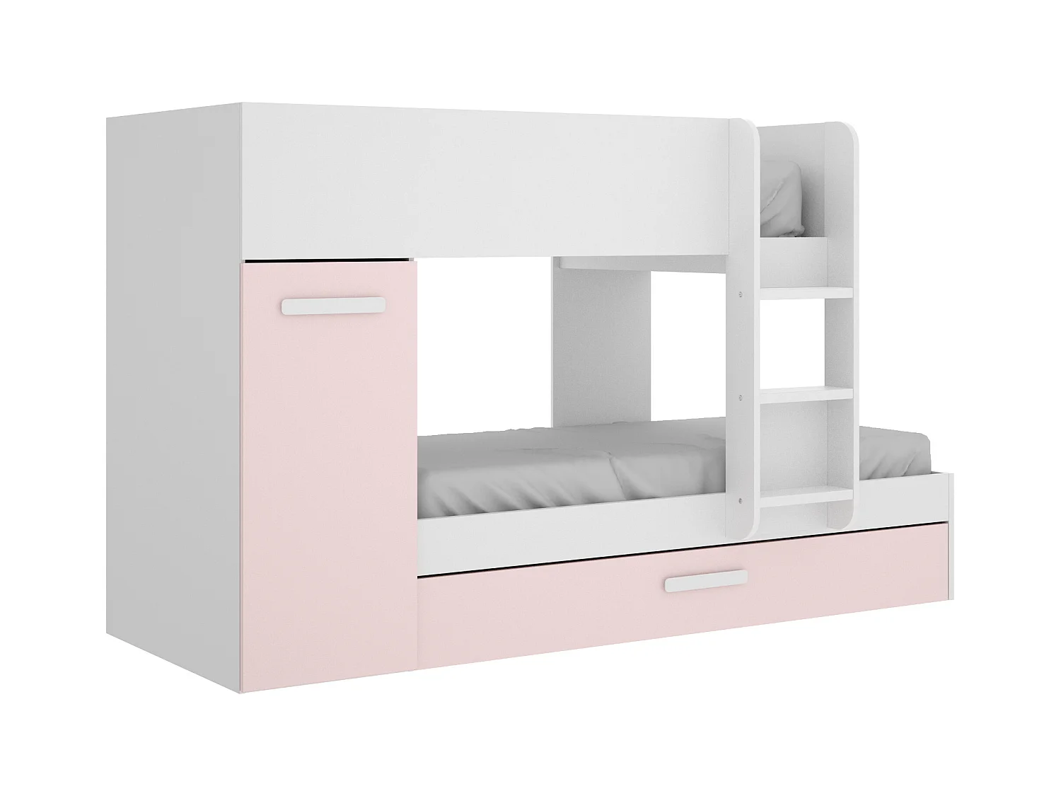 Stapelbed met slaaplade en opbergruimtes 3 x 90 x 190 cm - Wit, naturel en roze - ANTHONY