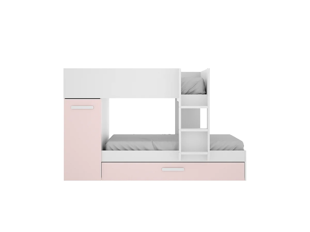Stapelbed met slaaplade en opbergruimtes 3 x 90 x 190 cm - Wit, naturel en roze - ANTHONY