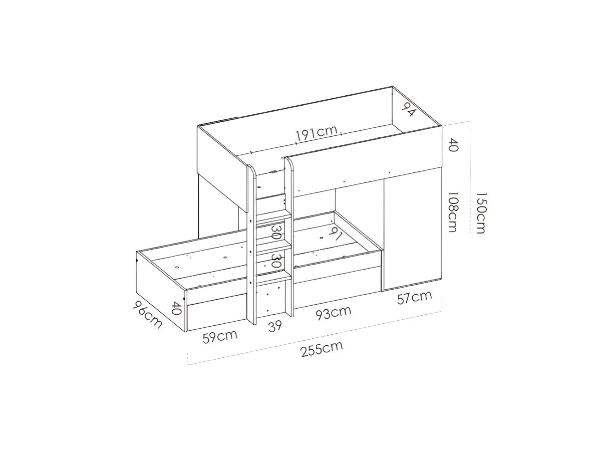 Etagenbett mit Stauraum RICARDO - 2 x 90 x 190 cm - Modulierbar - Eiche