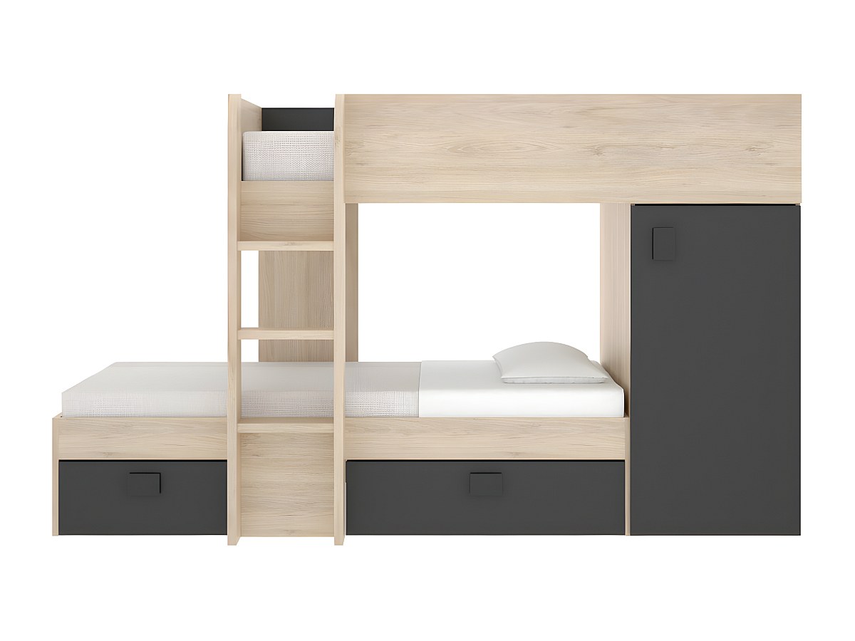 Etagenbett mit Stauraum RICARDO - 2 x 90 x 190 cm - Modulierbar - Eiche