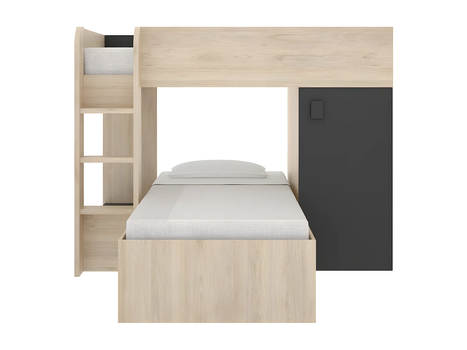 Lits superposés d'angle réversibles RICARDO - 2 x 90 x 190 cm - Rangements intégrés - Chêne et anthracite