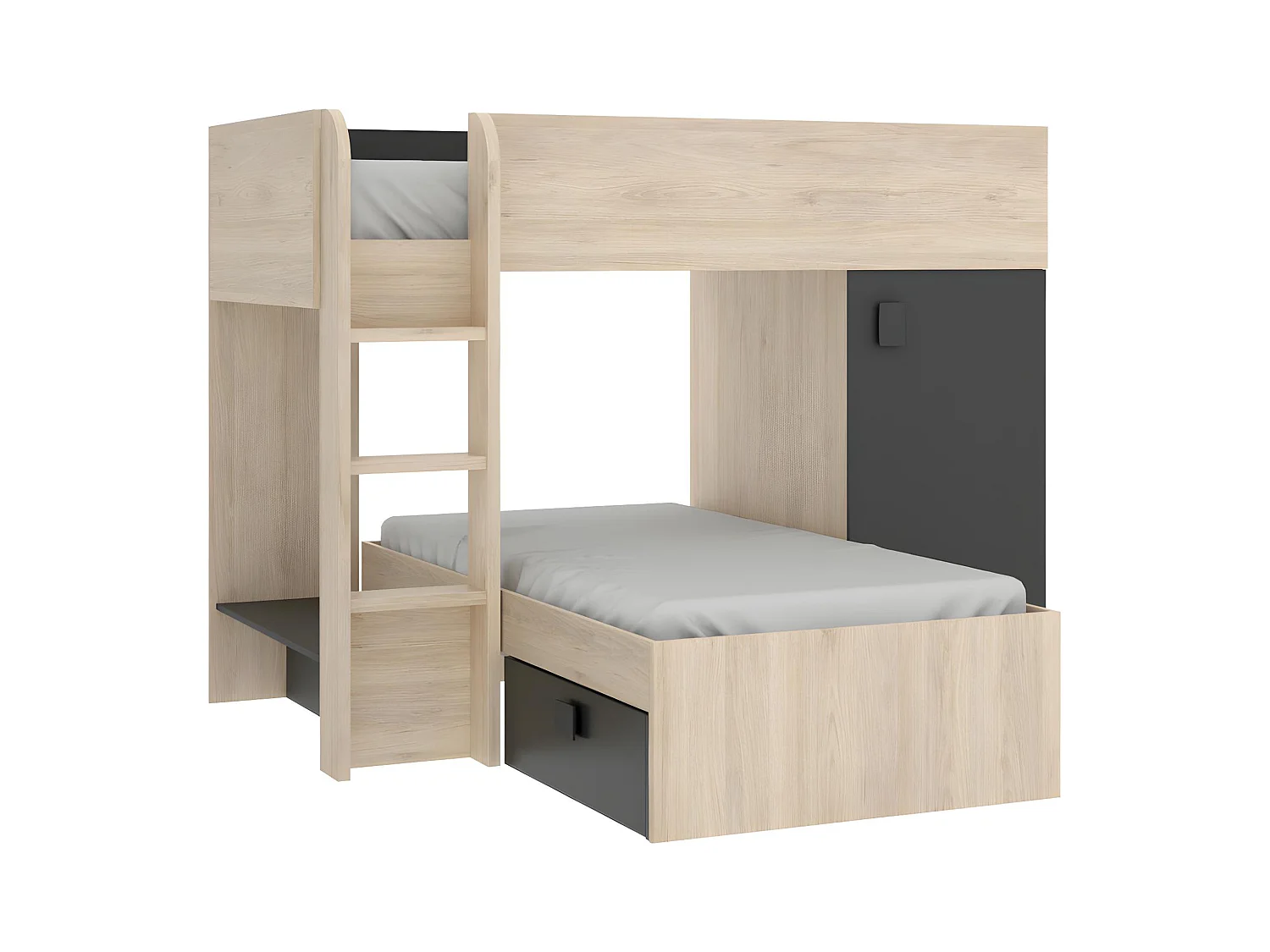 Omkeerbare hoekstapelbed RICARDO - 2 x 90x190cm - opbergruimte - Grijs en Antraciet