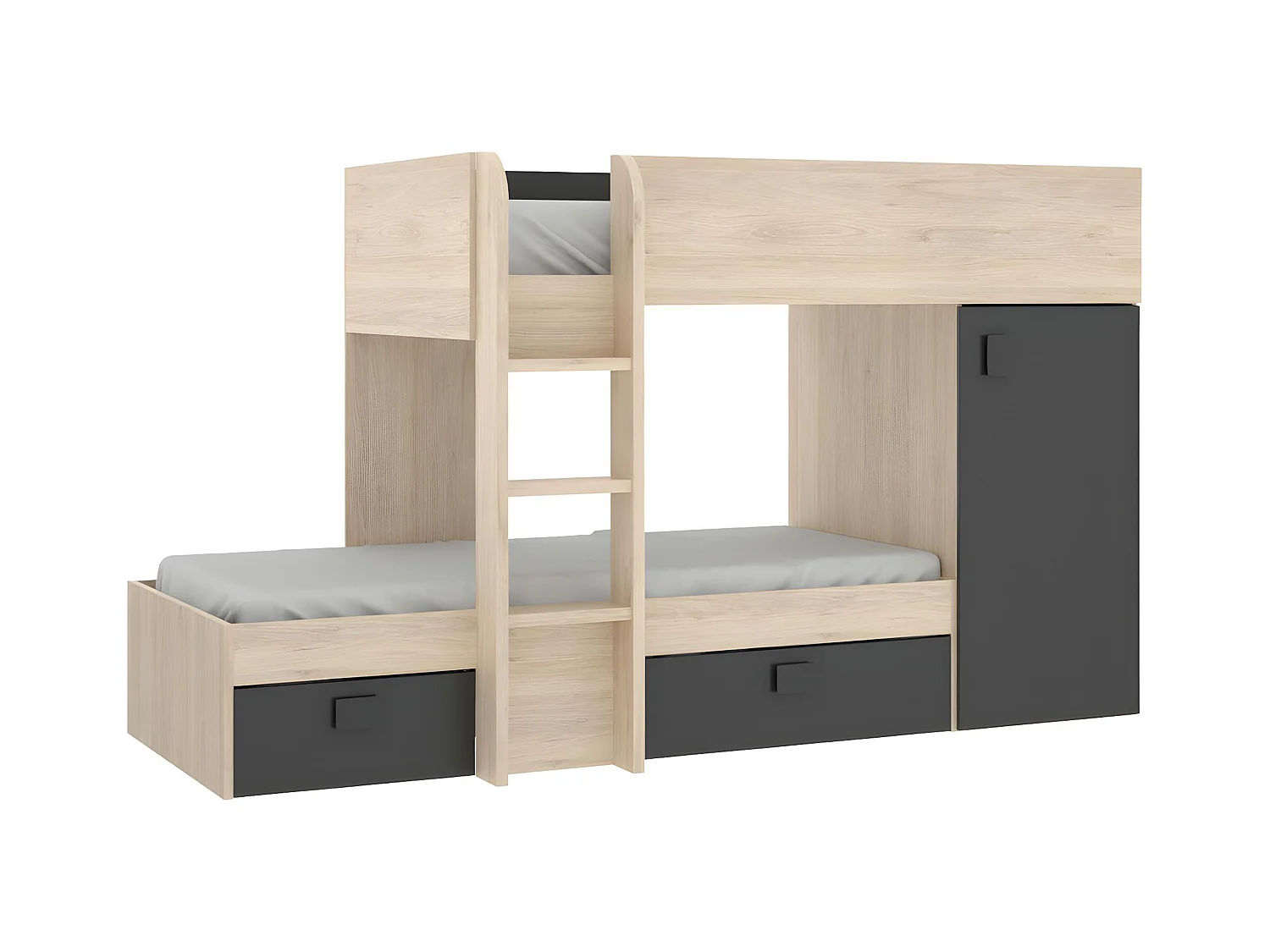 Omkeerbare hoekstapelbed RICARDO - 2 x 90x190cm - opbergruimte - Grijs en Antraciet