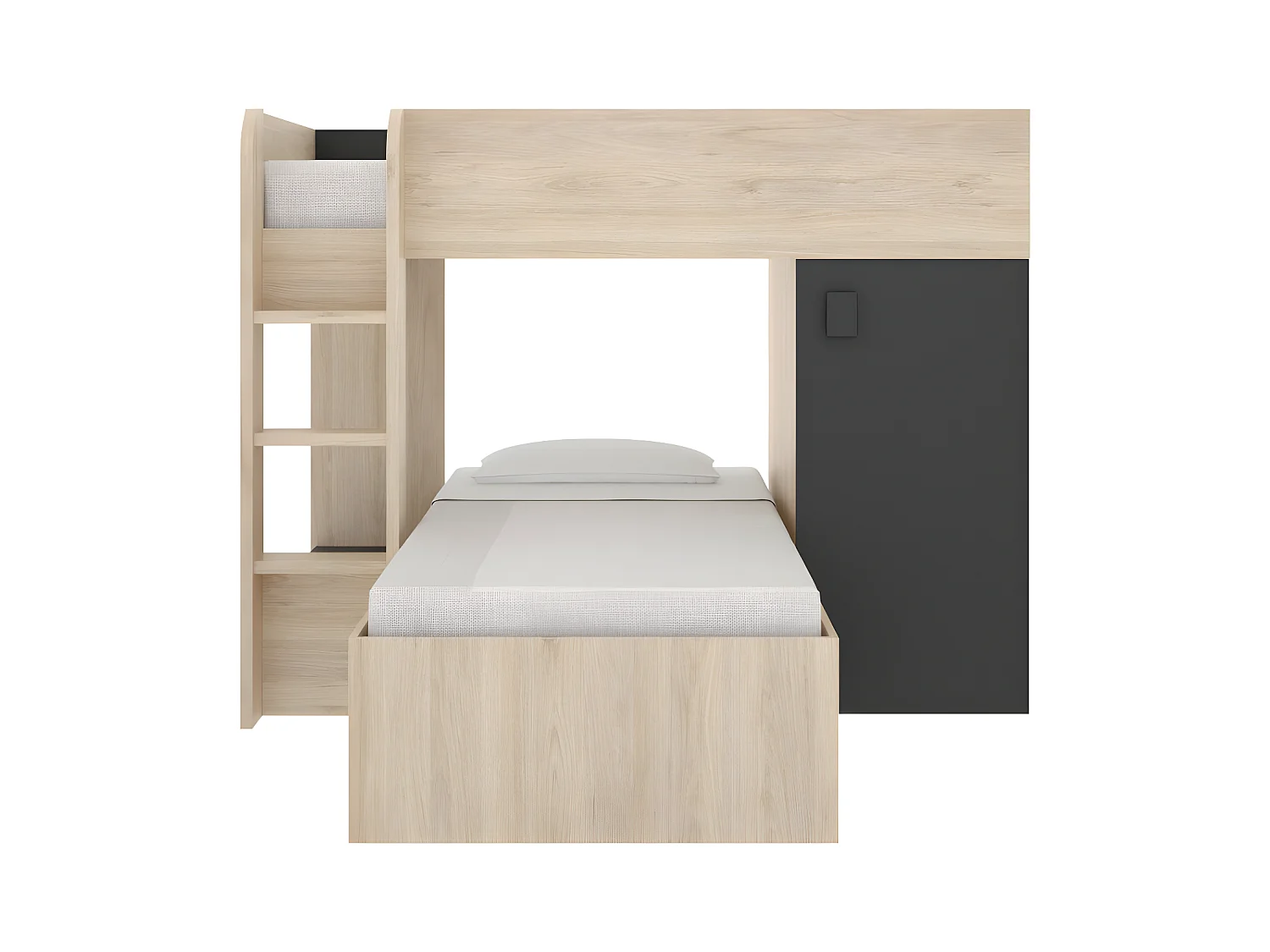 Omkeerbare hoekstapelbed RICARDO - 2 x 90x190cm - opbergruimte - Grijs en Antraciet