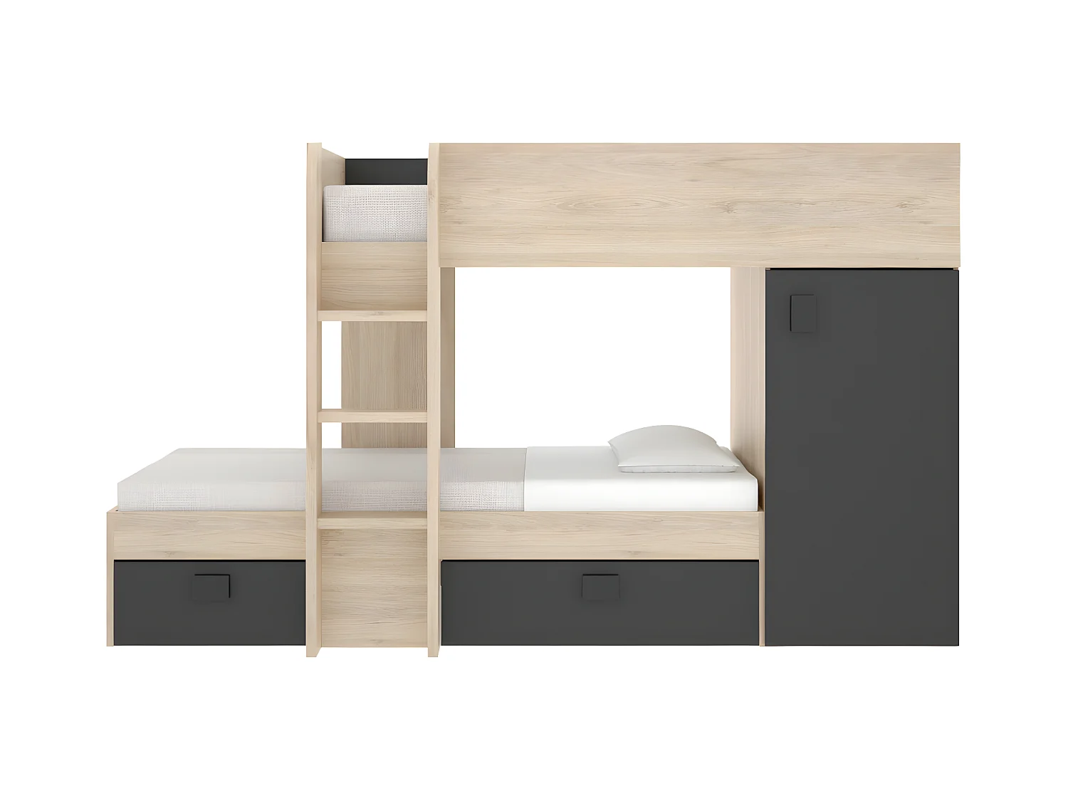 Omkeerbare hoekstapelbed RICARDO - 2 x 90x190cm - opbergruimte - Grijs en Antraciet