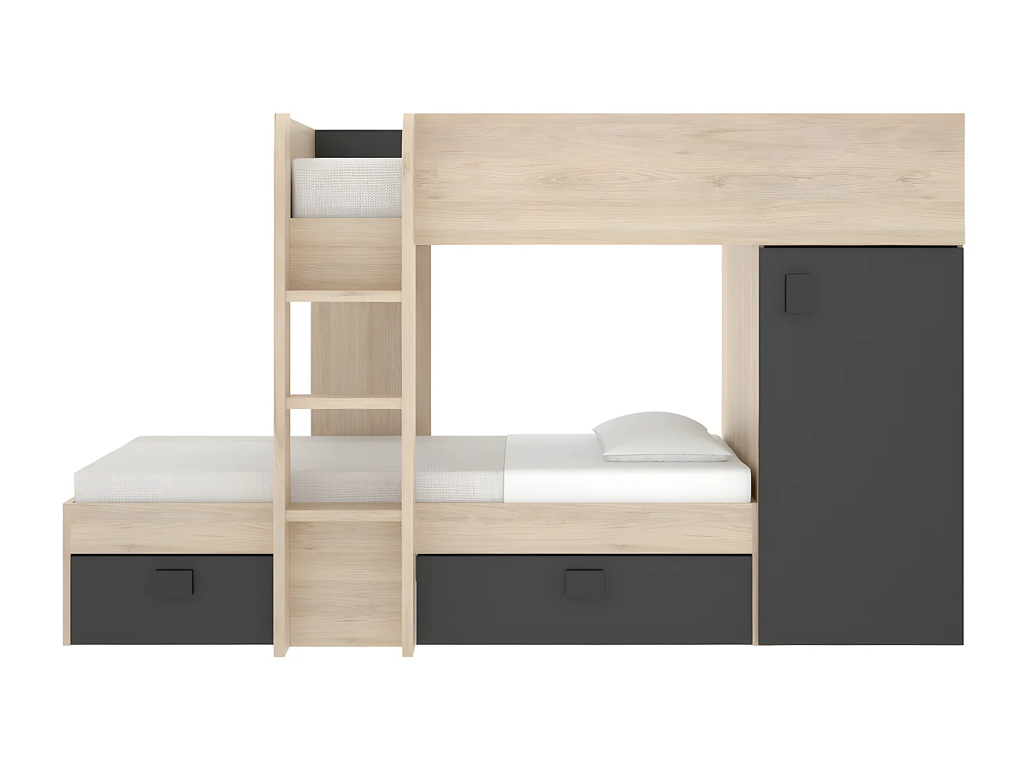 Vendbare hjørnesenge med opbevaringsplads RICARDO - 2 x 90 x 190 cm - Integreret opbevaringsplads - Eg og antracitgrå