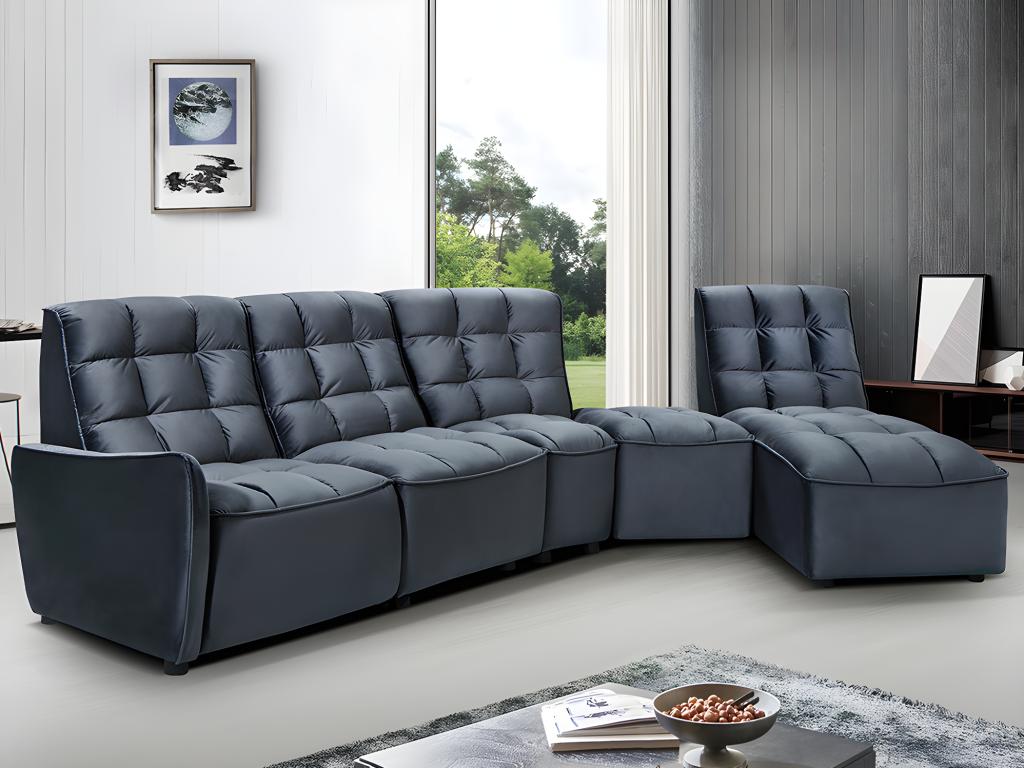 Ecksofa mit Relaxfunktion ALFORD - Verstellbar - Samt - Anthrazit