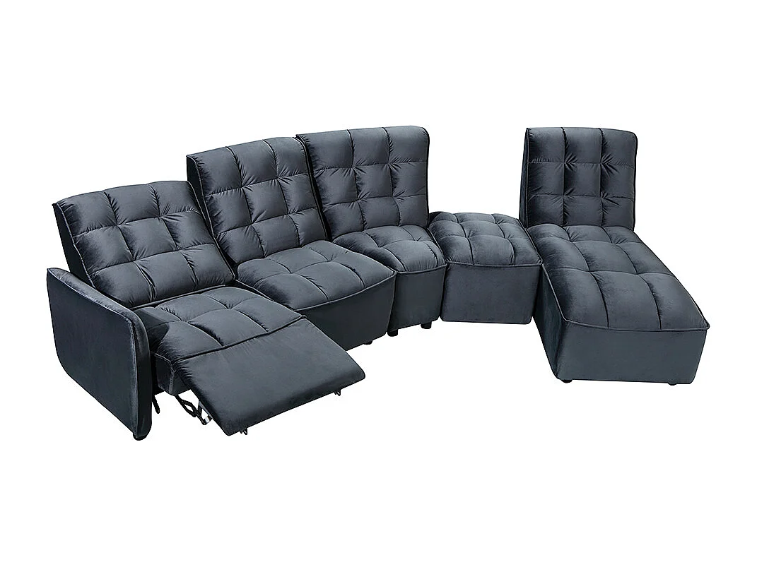 Ecksofa mit Relaxfunktion verstellbar - Samt - Anthrazit - ALFORD