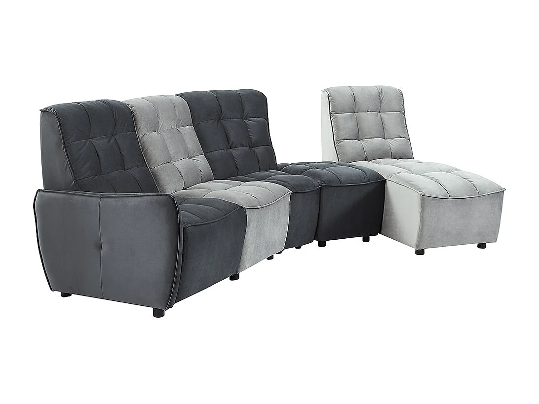 Canapé d'angle relax électrique modulable en velours gris clair et anthracite ALFORD