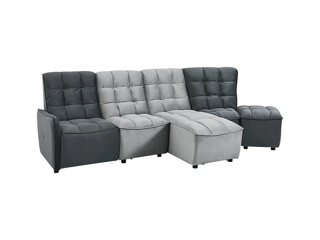 Canapé d'angle relax électrique modulable en velours gris clair et anthracite ALFORD