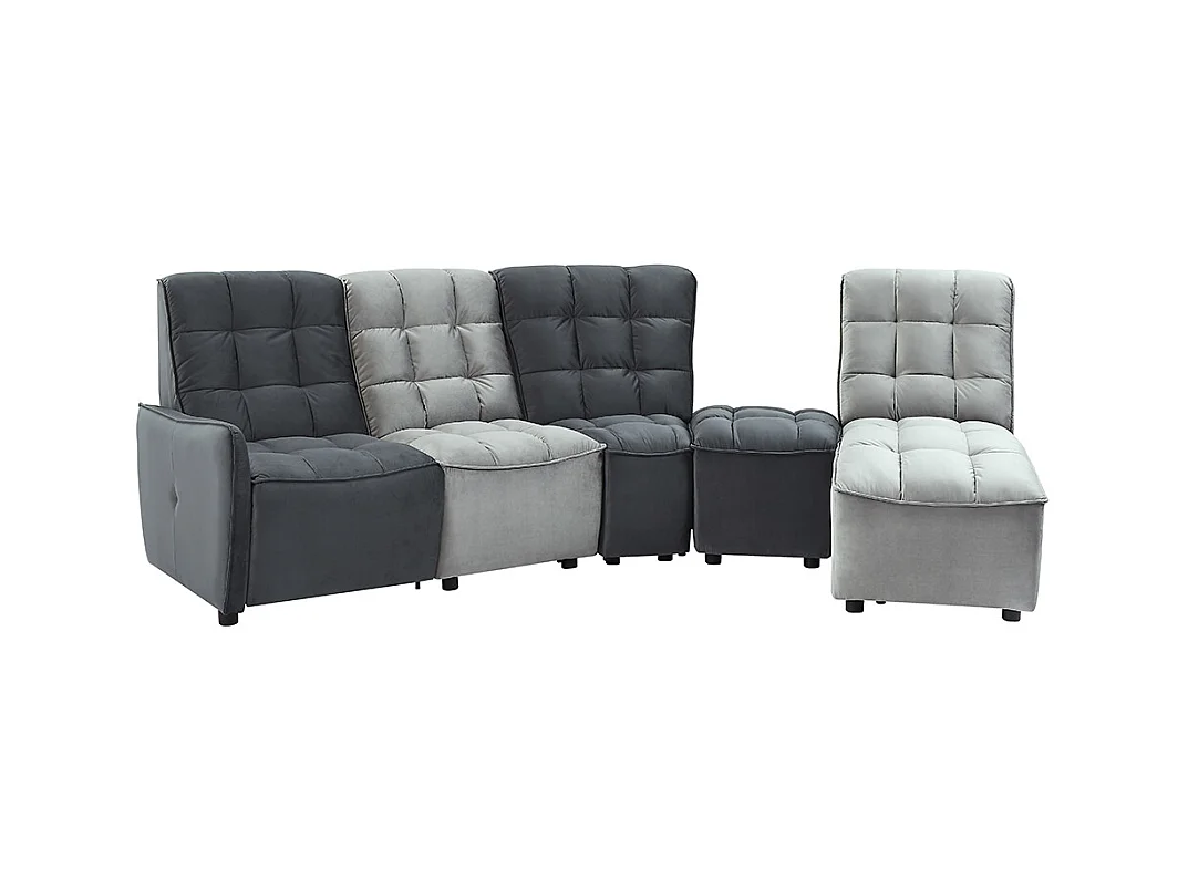 Sofá rinconera relax modular de terciopelo gris claro y antracita ALFORD
