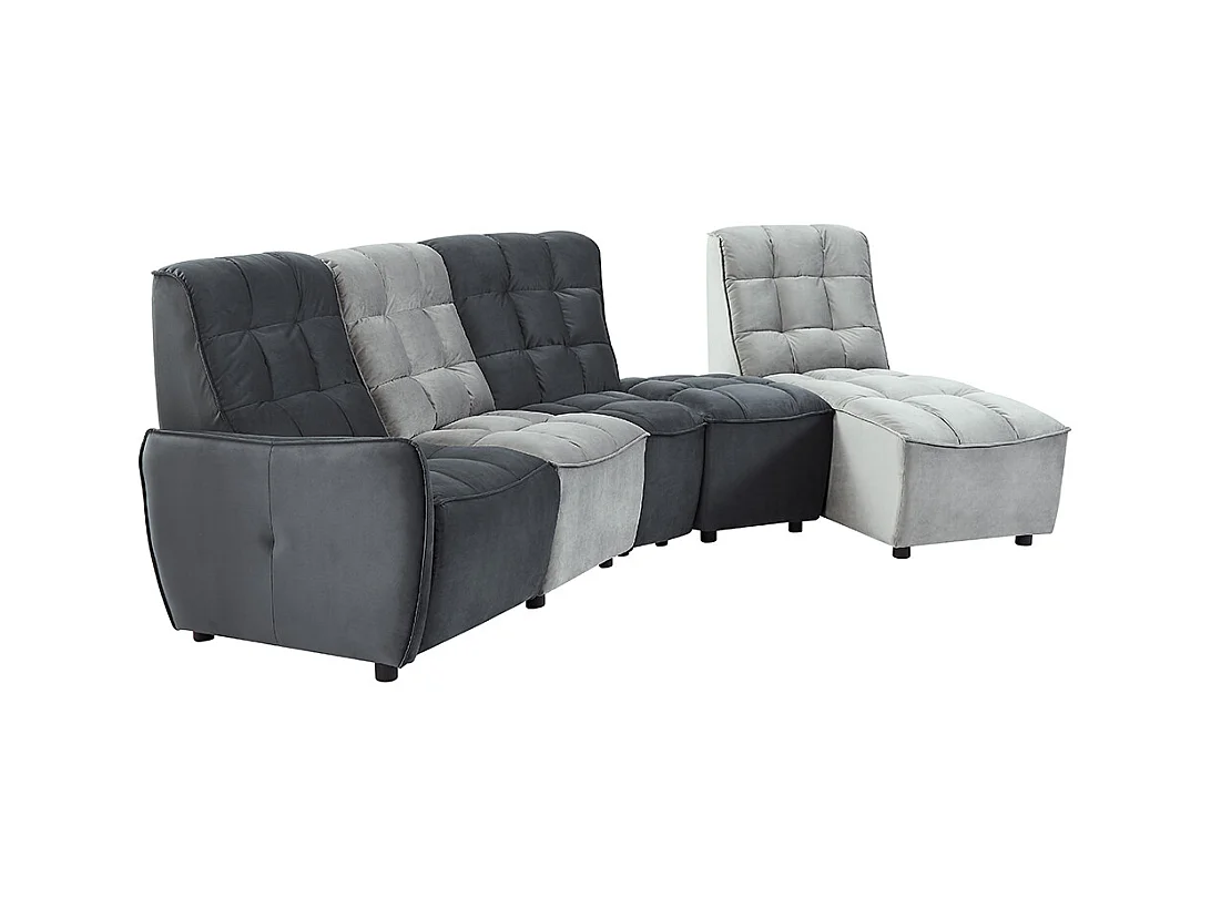 Sofá rinconera relax modular de terciopelo gris claro y antracita ALFORD