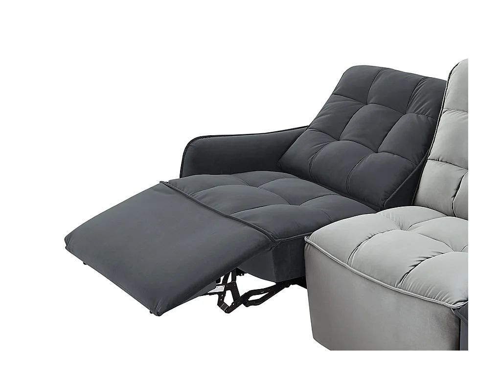Sofá rinconera relax modular de terciopelo gris claro y antracita ALFORD