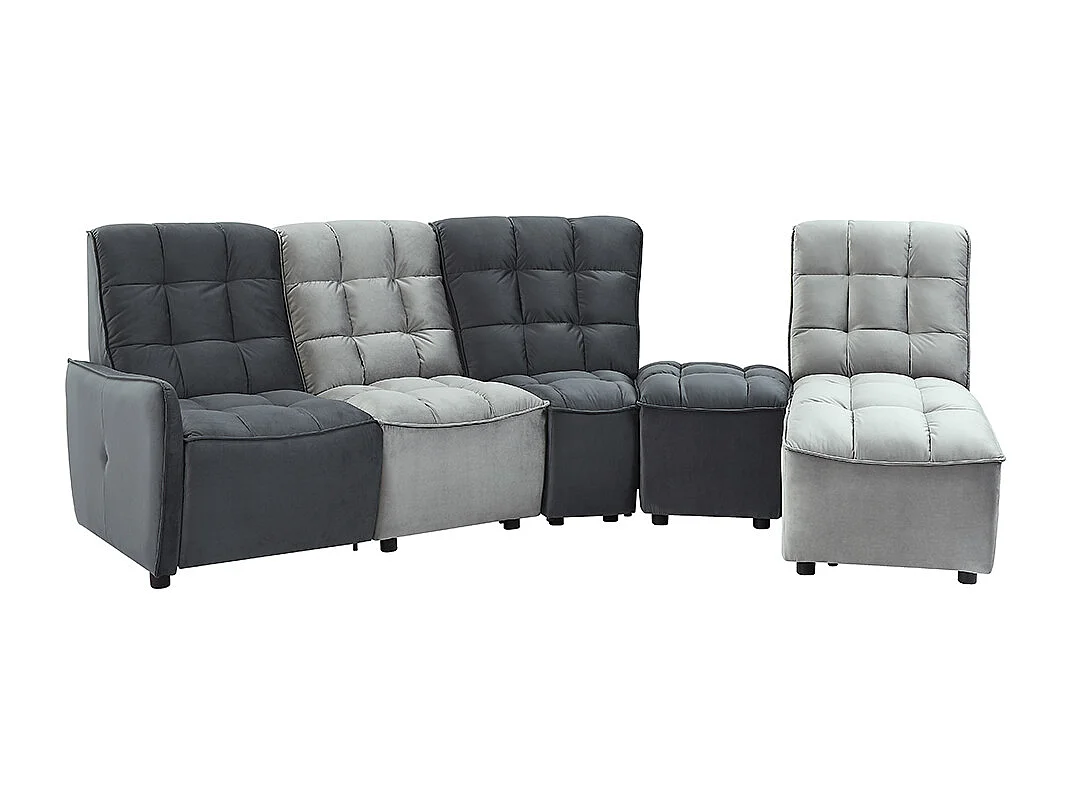Canapé d'angle relax électrique modulable en velours gris clair et anthracite ALFORD