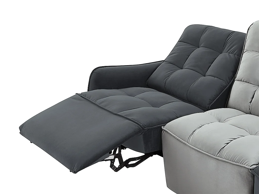 Canapé d'angle relax électrique modulable en velours gris clair et anthracite ALFORD