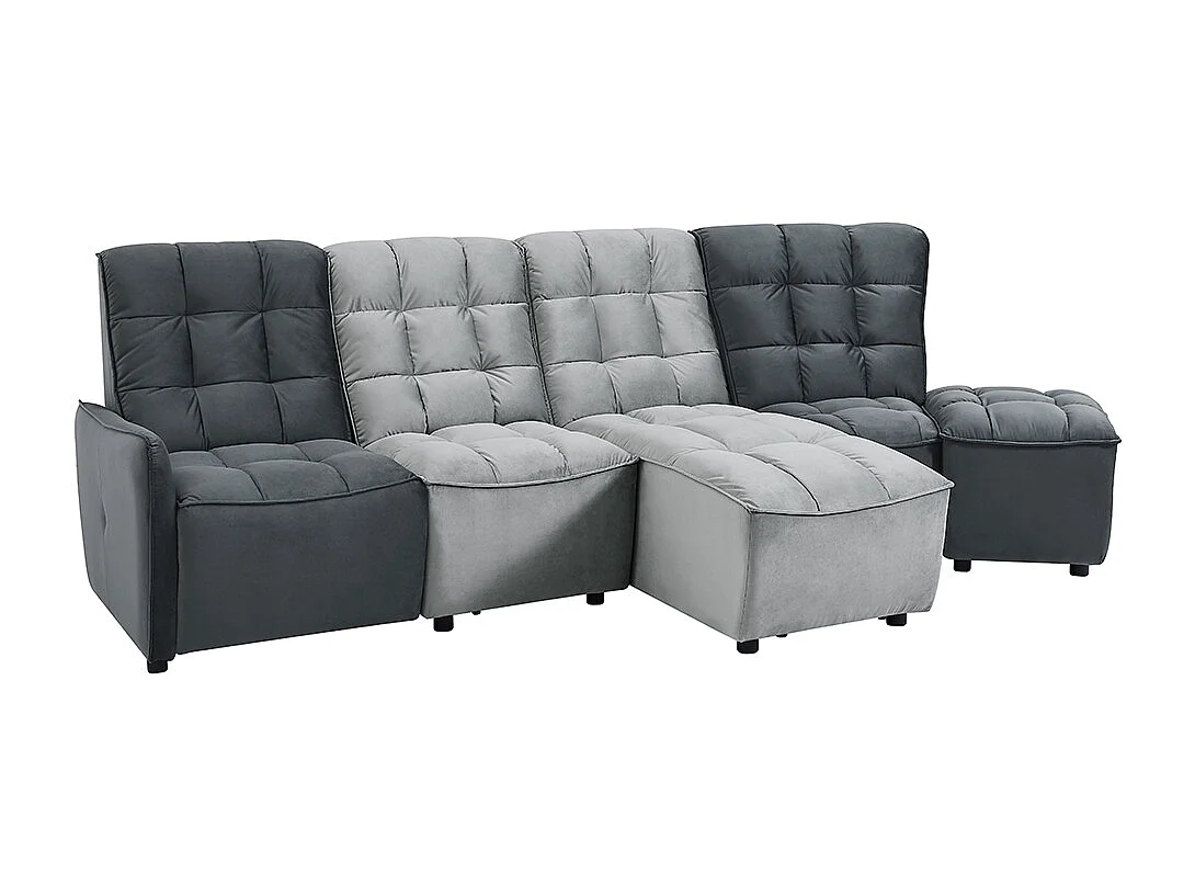 Canapé d'angle relax électrique modulable en velours gris clair et anthracite ALFORD