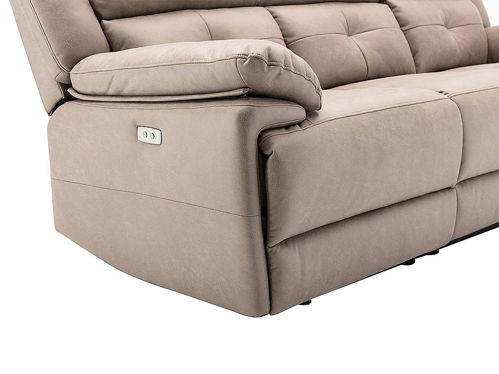 Canapé 3 places relax électrique en tissu taupe DOLENE