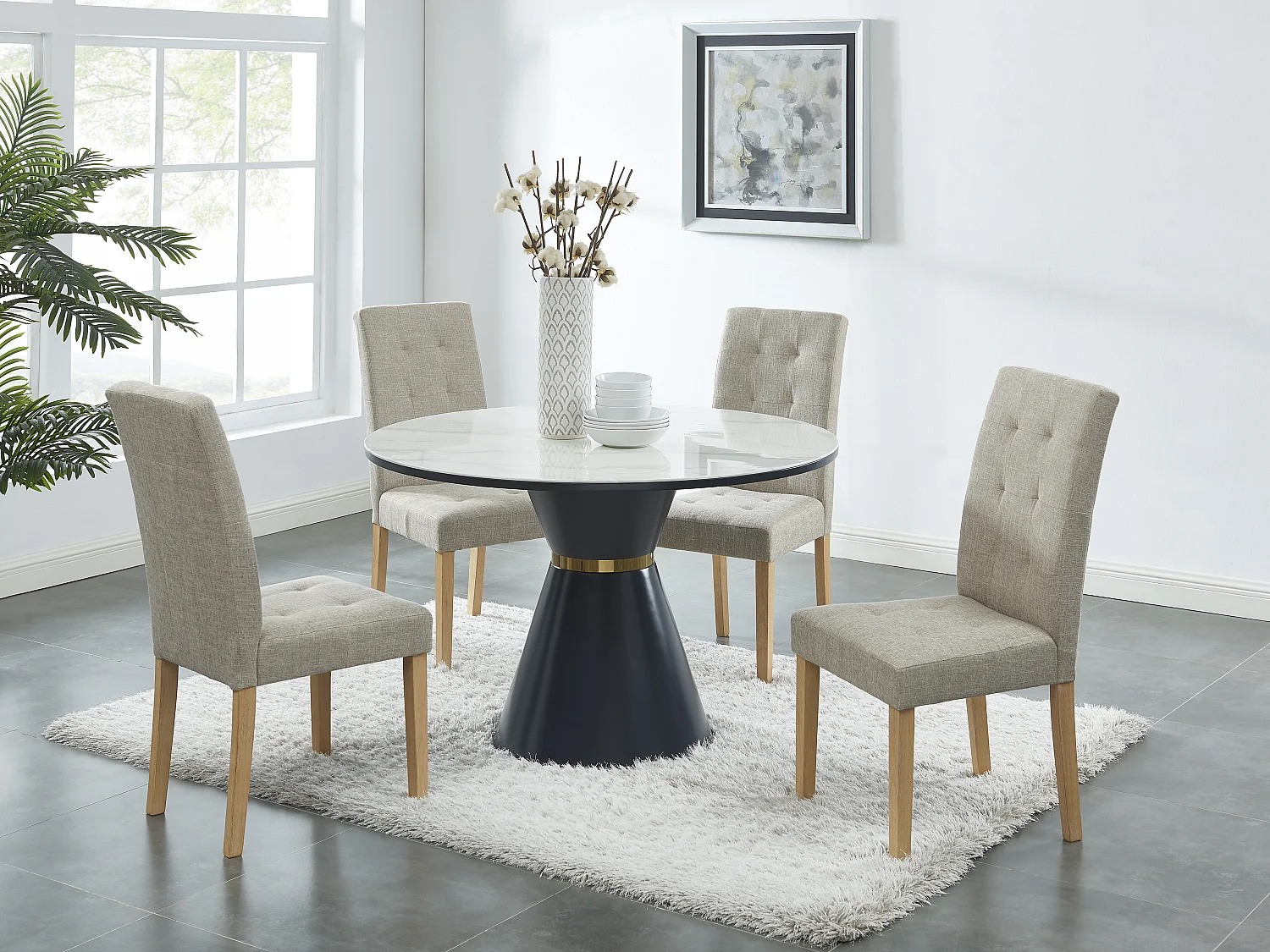Lot de 2 chaises en tissu et bois - Beige - VILLOSA