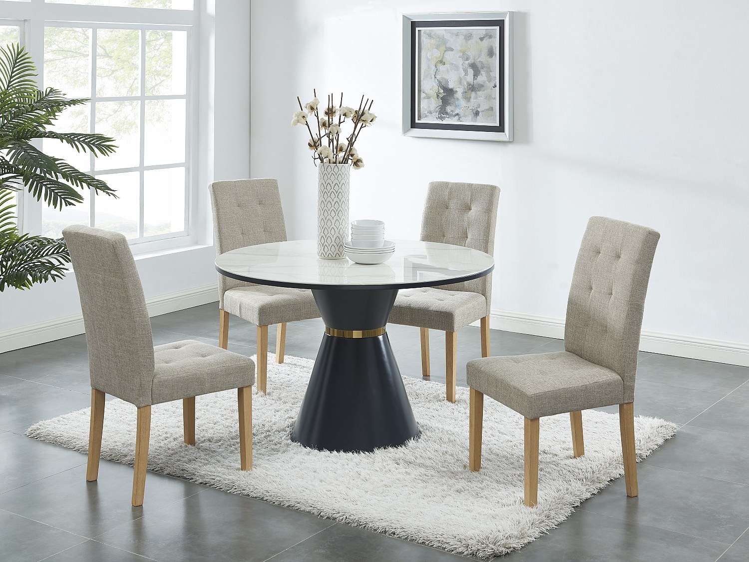 Stuhl 2er-Set - Stoff & Holz - Beige - VILLOSA günstig online kaufen