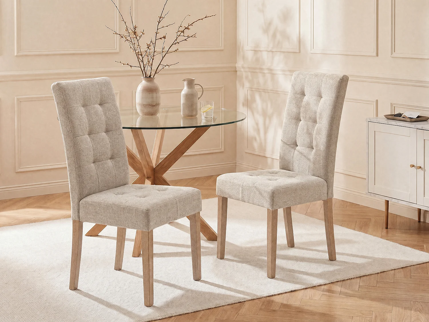 Sett med 2 stoler i stoff og tre - Beige - VILLOSA