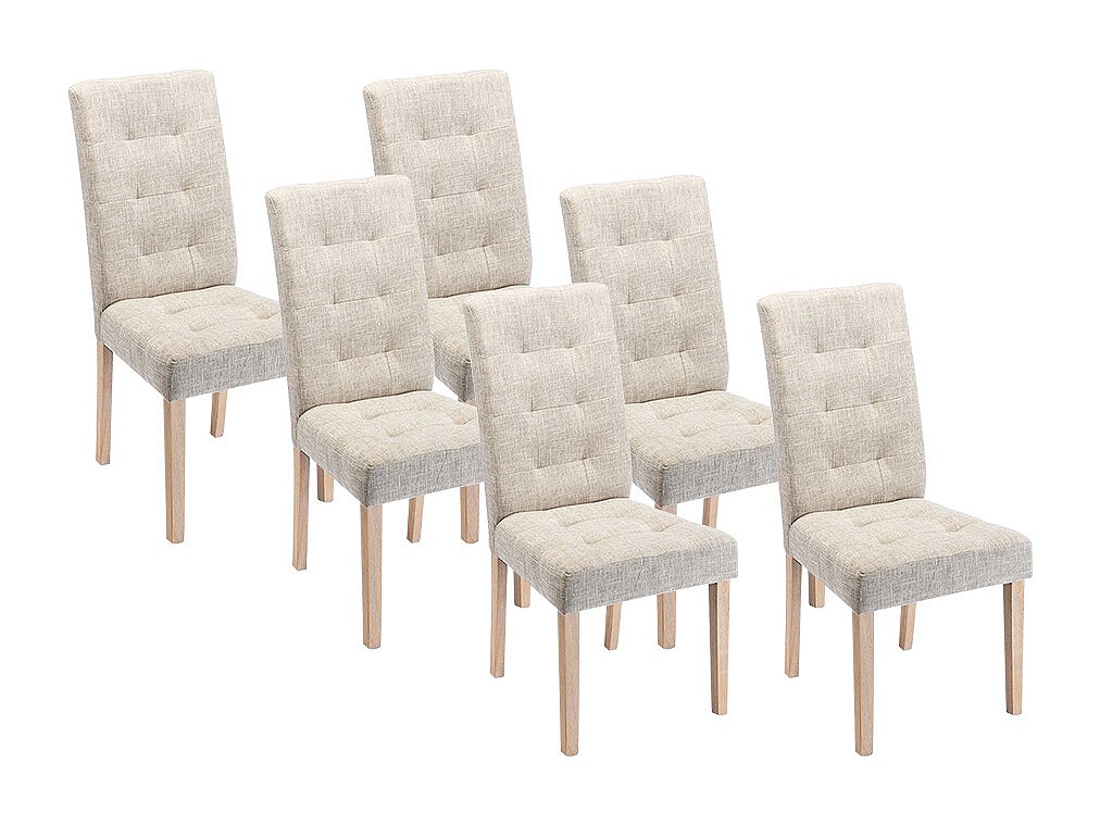 Stuhl 6er-Set - Stoff & Holz - Beige - VILLOSA günstig online kaufen