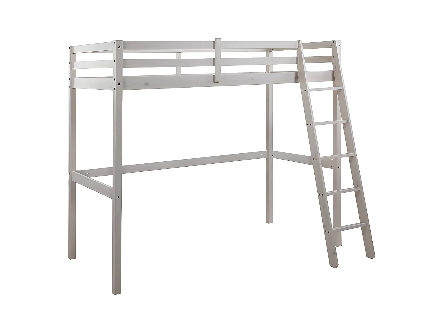 Cama alta GEDEON - 90x190cm - Pino macizo - Blanqueado
