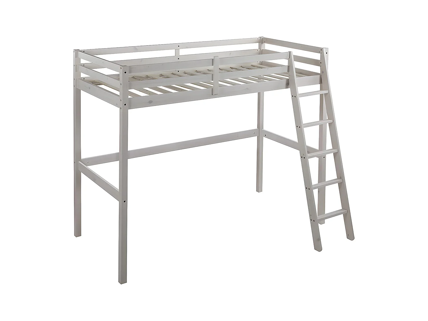 Cama alta GEDEON - 90x190cm - Pino macizo - Blanqueado