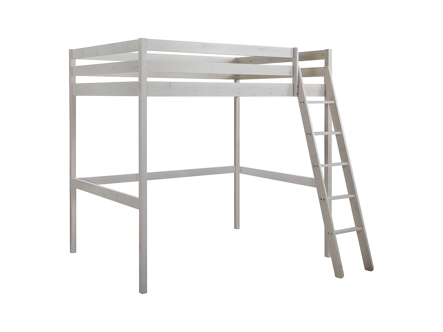 Cama alta GEDEON - 140x190cm - Pino macizo - Blanqueado