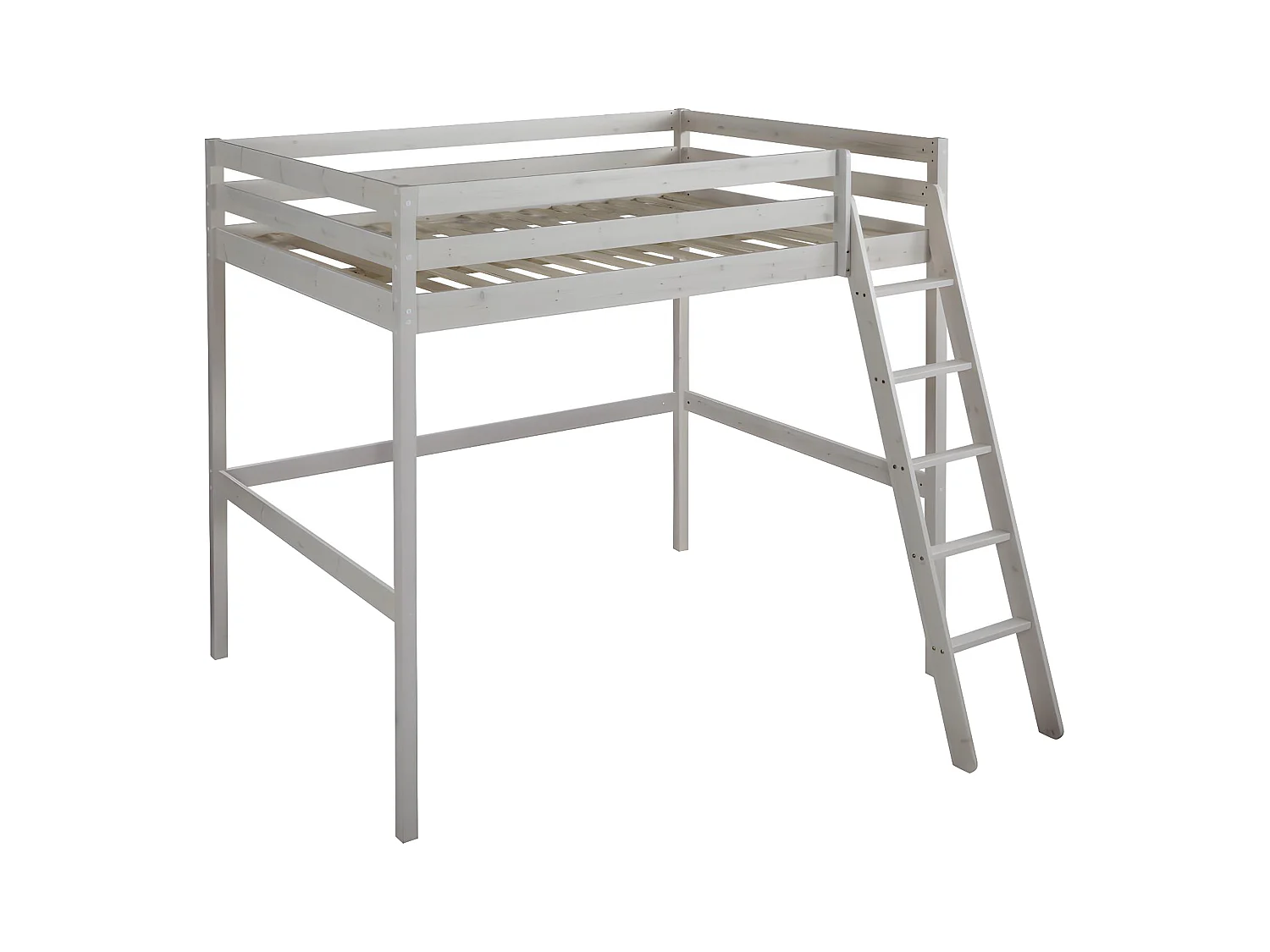 Cama alta GEDEON - 140x190cm - Pino macizo - Blanqueado